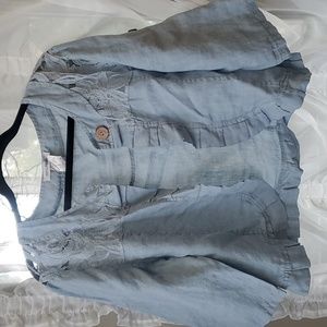 Italian Linen - 100% LIN BLANC Light Blue Linen Jacket with ruffles